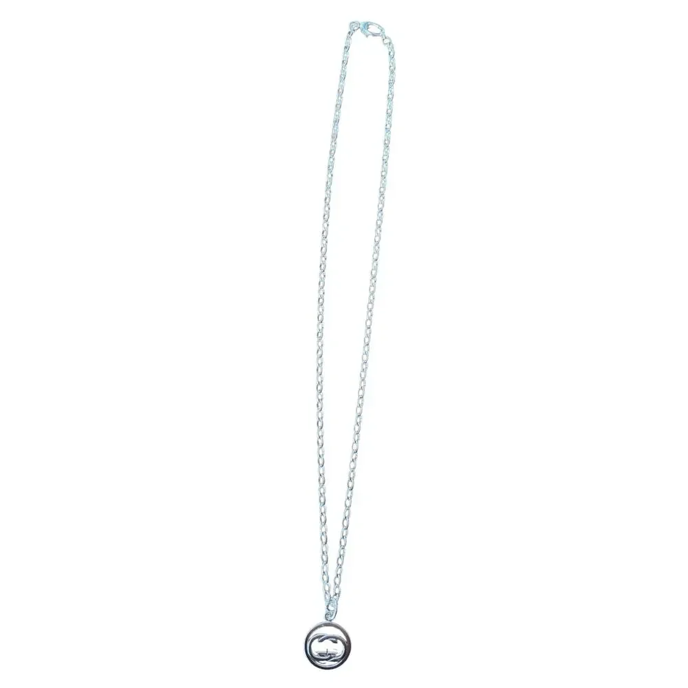 Gucci Mens Doppia Interlocking G Circle Pendant Necklace Silver 925